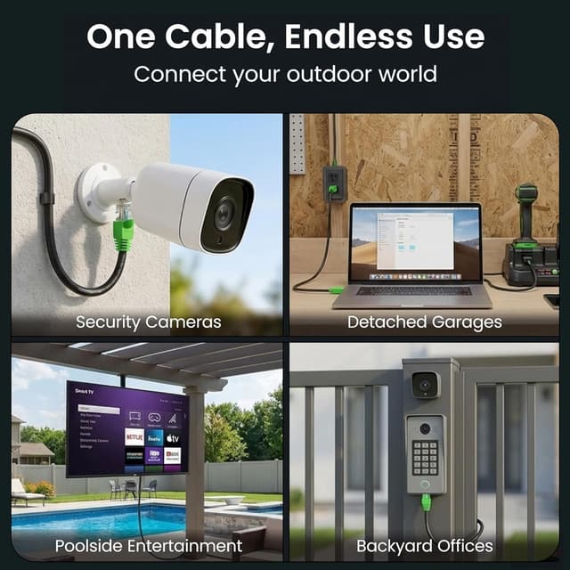 Detalle de GEARit Cat6 Ethernet Cable 150ft for Outdoor Direct Burial (24AWG, UV-Resistant, Waterproof Jacket) — Black