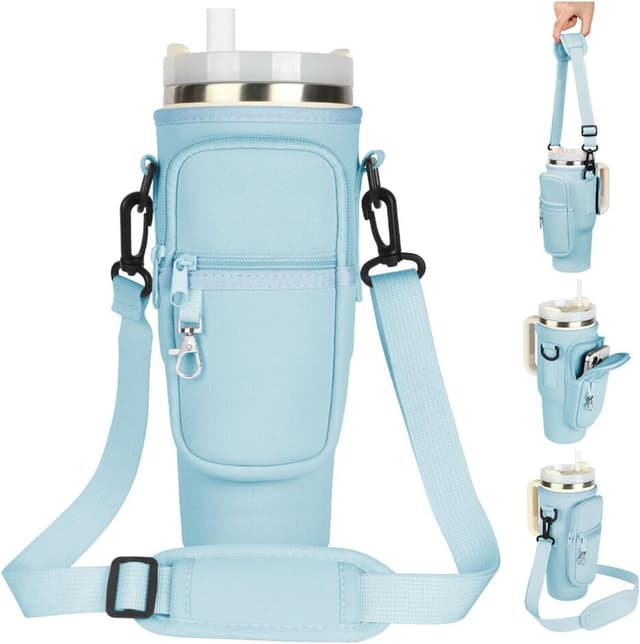 Detalle de AYESY Water Bottle Carrier Bag for Stanley Quencher 40 oz (Blue) with Adjustable Strap & Phone Pocket