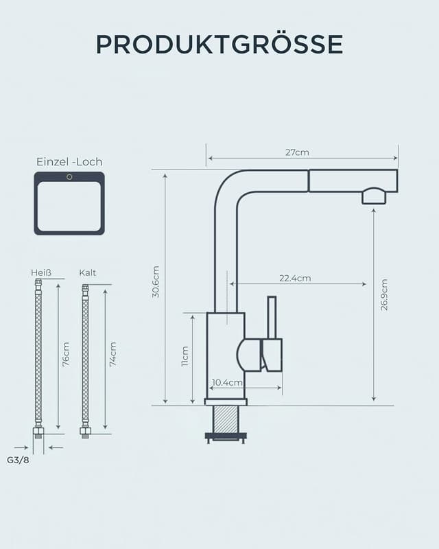Thumbnail 6 de FORIOUS Wasserhahn Küche Schwarz Ausziehbar 360°