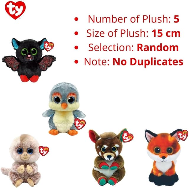 Detalle de Assortimento Ty Beanie Boo’s 5 peluche da 15 cm, occhi glitter (modelli assortiti casuali)
