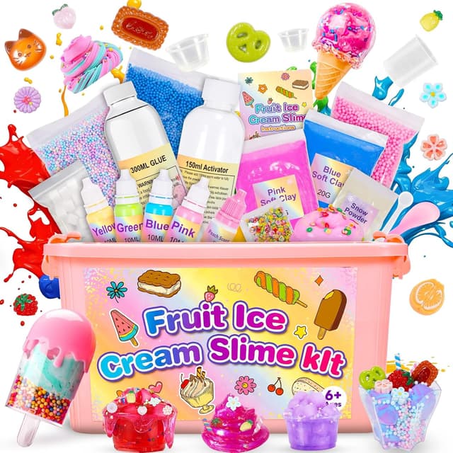 Detalle de Adeokay Schleim Selber Machen Set für Mädchen (6–12 Jahre) – Fruit Slime DIY Geschenkset mit Eisformen