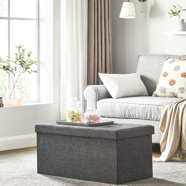 Detalle 2 de SONGMICS MAZIE LSF47K Cassapanca pouf contenitore pieghevole da 76 cm, grigio scuro