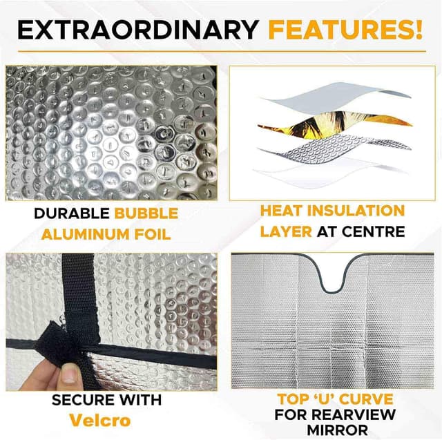 Detalle de AuFiiy Parasole Auto pieghevole 150 x 80 cm per parabrezza interno, riflettente anti-UV