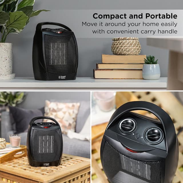 Thumbnail 6 de Russell Hobbs RHFH1006B 1500W PTC Ceramic Space Heater (Black) – Portable with Adjustable Thermostat
