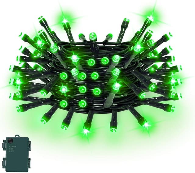 Detalle de Gcstnn Battery Fairy Lights (5m / 50 LEDs) with 6h Timer, IP65 Waterproof – Green cable for Halloween decor