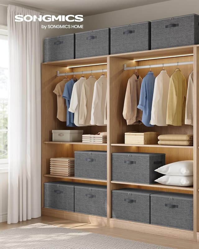 Detalle 2 de SONGMICS Aufbewahrungsbox mit Deckel (faltbare Stoffbox) – 3er Set, schiefergrau, 50 x 30 x 30 cm