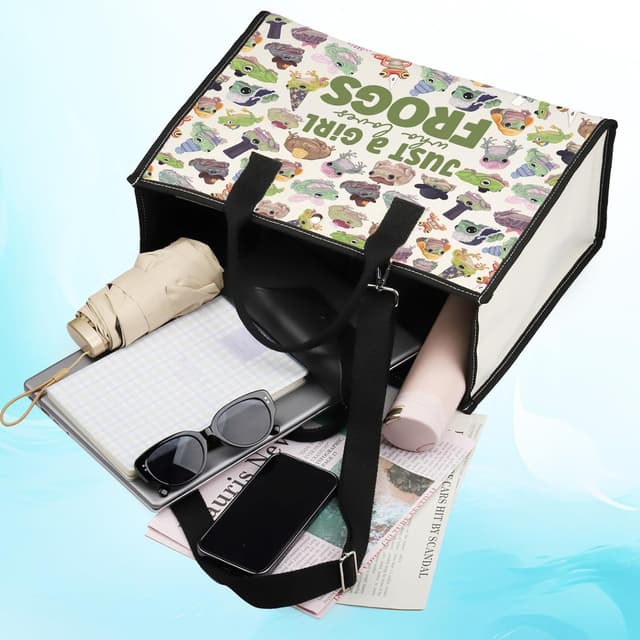 Thumbnail 6 de LEVLO Funny Frog cotton canvas make-up bag – Just A Girl Who Loves Frogs zipper pouch