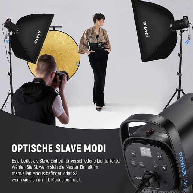 Detalle 2 de NEEWER 800W Studio Monolight Blitzlicht-Set S101 (2er Pack) mit RT-16 Auslöser, 5600K Einstelllampe und Bowens Mount