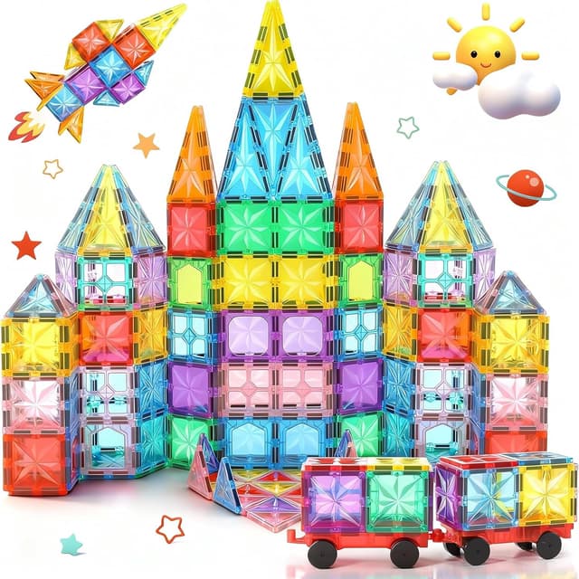 Detalle de Lovchil 61-piece Magnetic Tiles STEM Building Blocks Set for Preschoolers