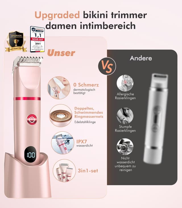 Detalle 2 de Intimrasierer Für Frauen 2026 3 Aufsätze