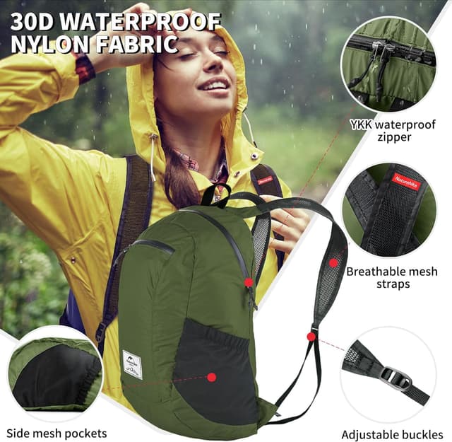 Detalle 2 de Naturehike Ultralight Foldable Waterproof Backpack (30D Nylon Dry Bag) for Hiking, Camping & Travel