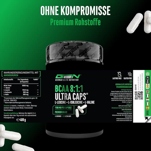 Detalle 1 de BCAA Ultra Caps 1100 mg pro Kapsel