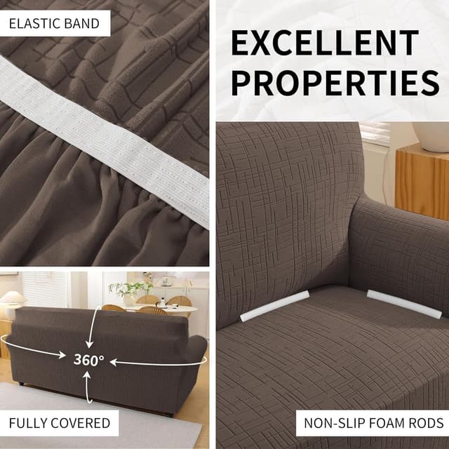 Detalle de YSTELLAA Housse de canapé extensible 2 places antidérapante antisalissure avec accoudoirs – café clair