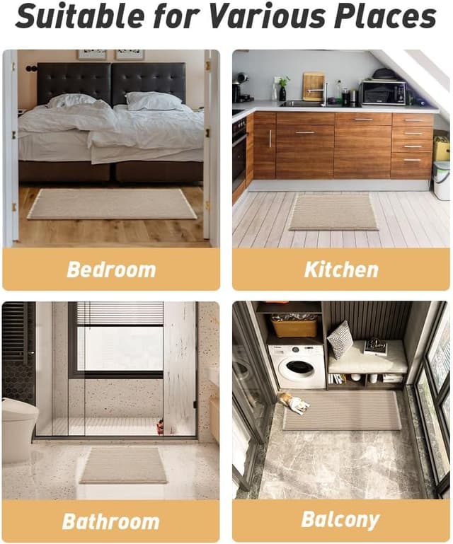 Detalle 2 de AMOAMI Upgraded Waffle Runner Rug, Super Absorbent Non-Slip Bath Mat (2' x 6') — Brown & Cream