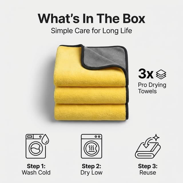 Thumbnail 6 de Microfiber Towels for Cars (15.7" x 15.7") Professional Grade Drying Towel Set, Pack of 3