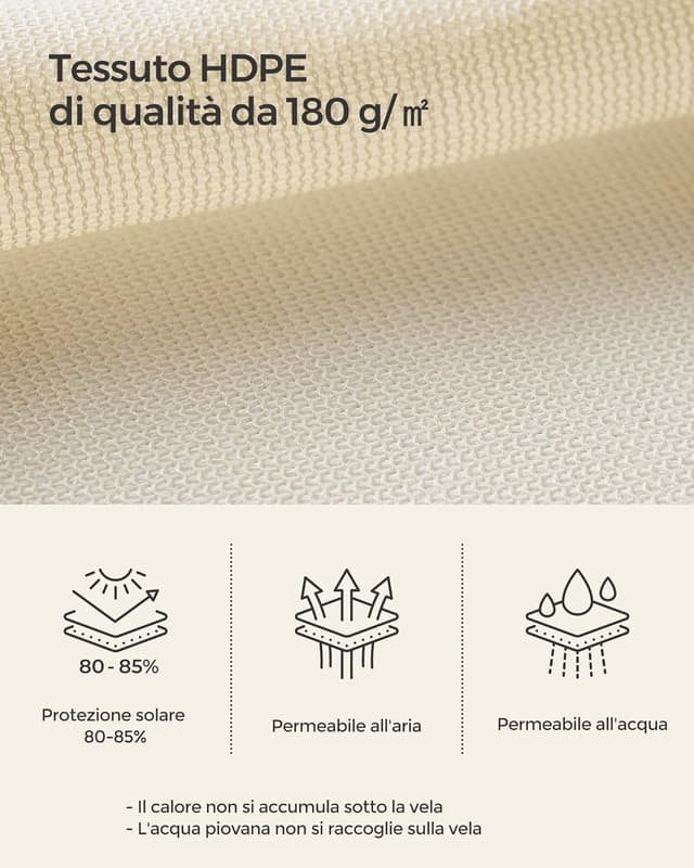 Detalle de SONGMICS Vela parasole 4x4 m HDPE