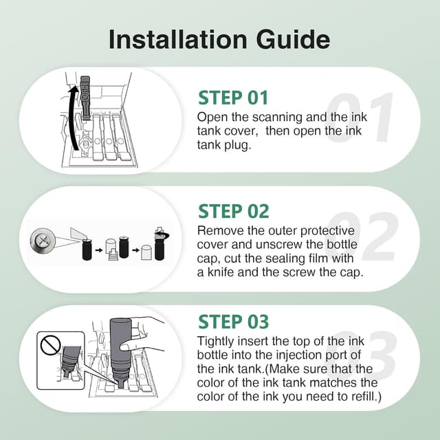 Detalle 2 de Colorfly Compatible T102 ink refill bottles for Epson EcoTank (ET-2710, ET-2711, ET-2712, ET-2714, ET-2715, ET-2720, ET-2721, ET-2726, ET-2810, ET-2815, ET-2820, ET-2821, ET-2825, ET-2826, ET-4700)