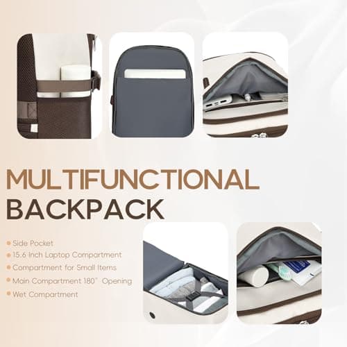 Detalle de Yankony Mochila de viaje de cabina 45x36x20 (30 L) con bolsillo antirrobo, beige