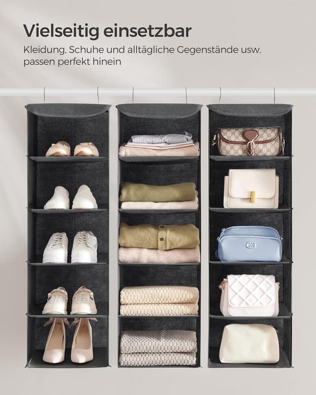 Detalle de SONGMICS RCH005G02 Kleiderschrank-Hängesack (faltbar, 2 Stück) – platzsparende Hängeaufbewahrung mit Metallhaken