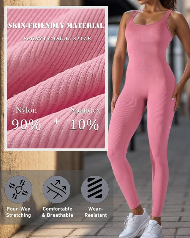 Detalle de Merlvida Sport-Jumpsuit für Damen mit abnehmbaren Brustpolstern (90% Nylon, 10% Elasthan)