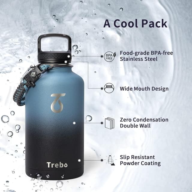 Detalle 2 de Trebo 64oz Vacuum Insulated Water Bottle with Paracord Handle (Indigo/Black)