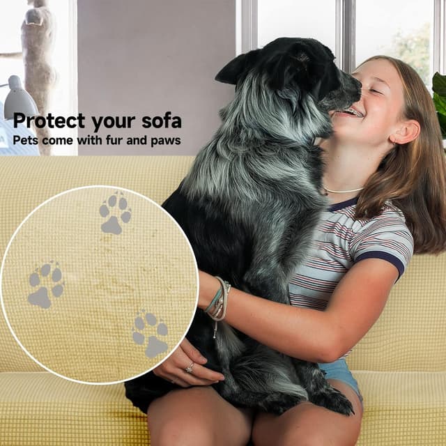 Detalle 2 de Ystyle Housse de canapé extensible 4 places avec accoudoirs, beige jaune