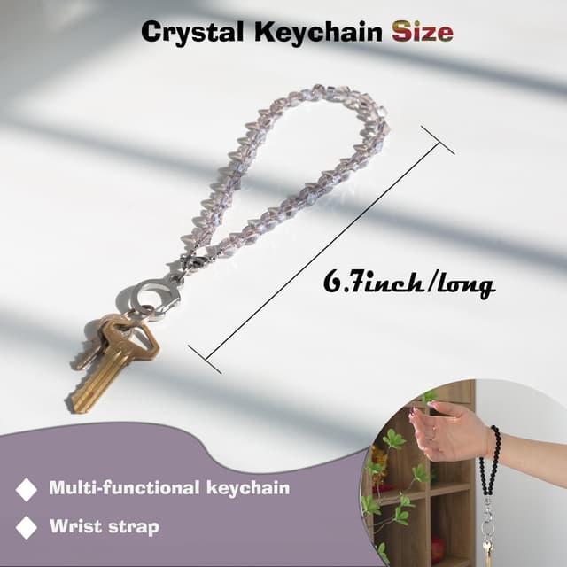 Detalle de YOYOL Kristall-Schlüsselanhänger mit Edelstahlverschluss – Schlüsselband für Schlüssel, Handy & Portemonnaie