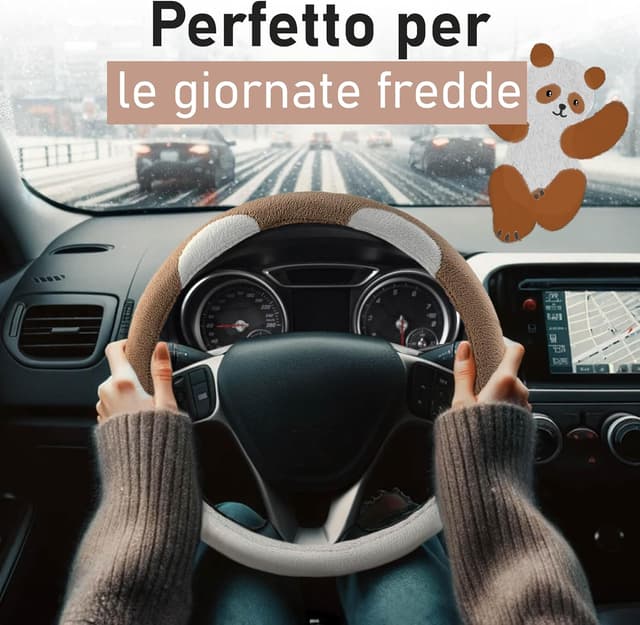 Detalle de Upgrade4cars Coprivolante universale in peloso marrone e bianco (diametro 37-39 cm)