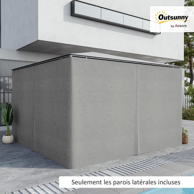 Detalle de Outsunny 4 parois latérales pour tonnelle rigide 300 x 400 cm (gris) : protection pluie, vent et soleil