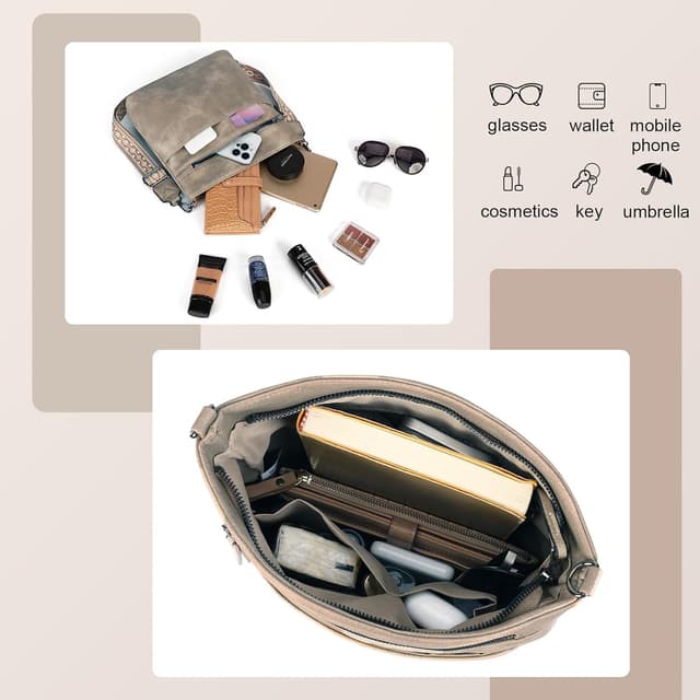 Detalle de Gladdon Damen-Umhängetasche mit breitem Jacquard-Schultergurt, Crossbody-Mittelgröße