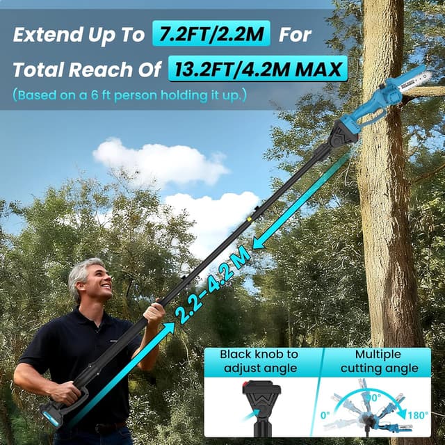 Detalle de AUKUZI motosega a palo elettrica 6 pollici con asta allungabile 1,6–2,8 m e motore brushless