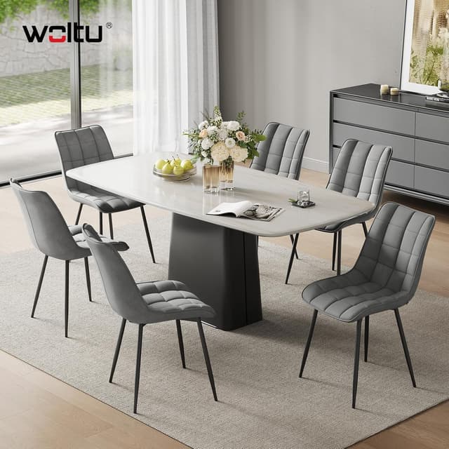 Detalle de WOLTU Esszimmerstühle im 2er-Set mit Samtbezug, Metallbeinen und Rückenlehne (hellgrau)