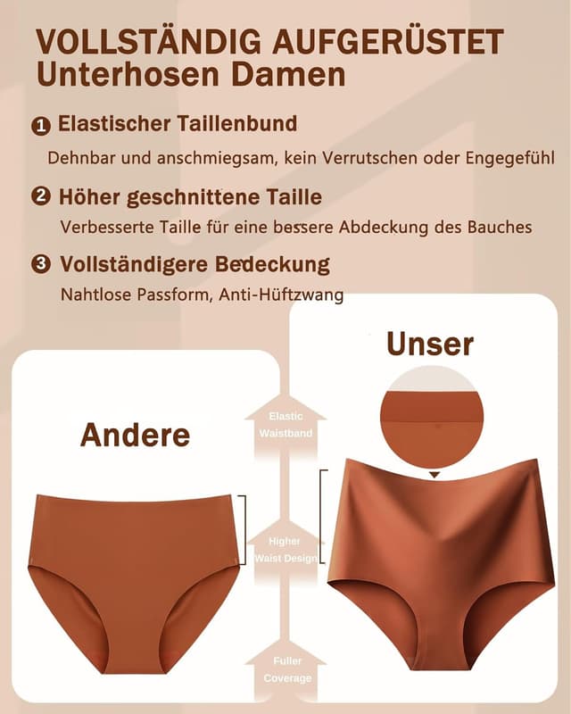 Detalle de Nahtlose High Waist Slips für Damen, 3er-Pack
