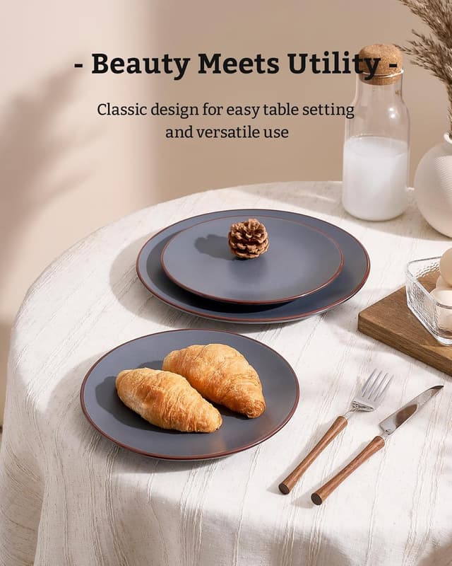 Detalle de Famiware Venus Stoneware Plates and Bowls Set (12-Piece) in Matte Charcoal