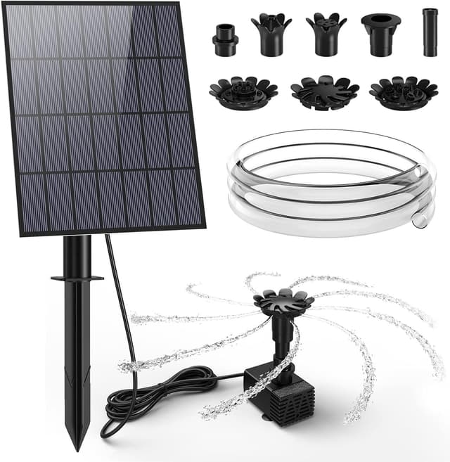 Detalle de AMZtime Solar Fountain Pump (DIY 3.5W) with 16 nozzles for bird bath, garden and pond