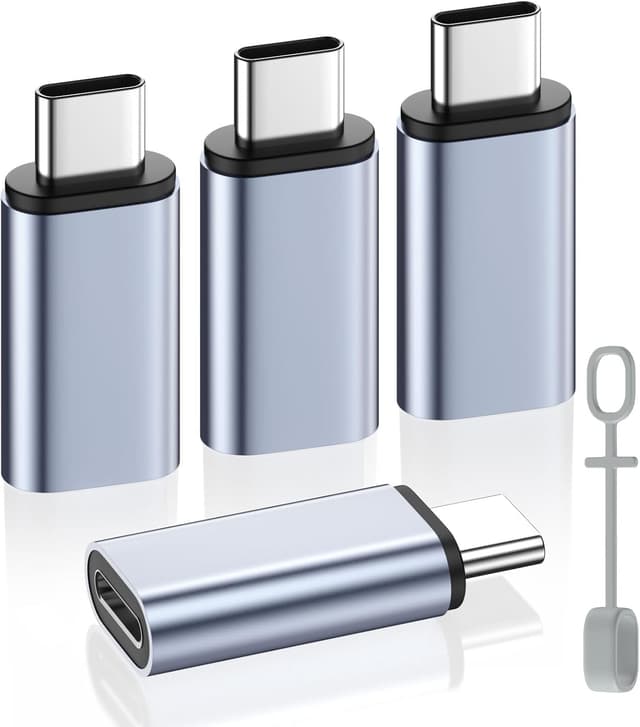 Detalle de MoKo 4 Pack Lightning to USB-C Adapter (Lightning Female to USB-C Male) – 4 x Gray anti-lost loops, data sync & charging