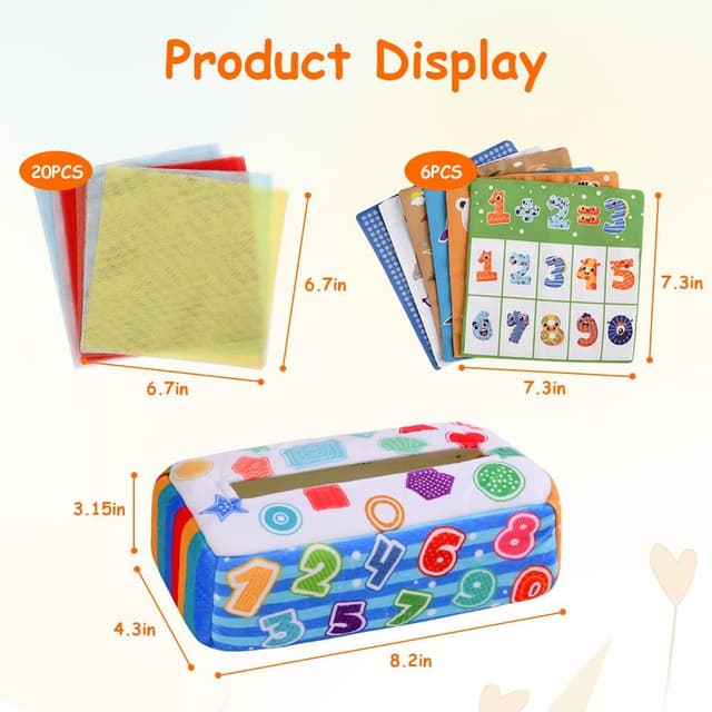 Detalle 2 de Vicloon Baby Tissue Box Toy, Sensorik-Spielzeug