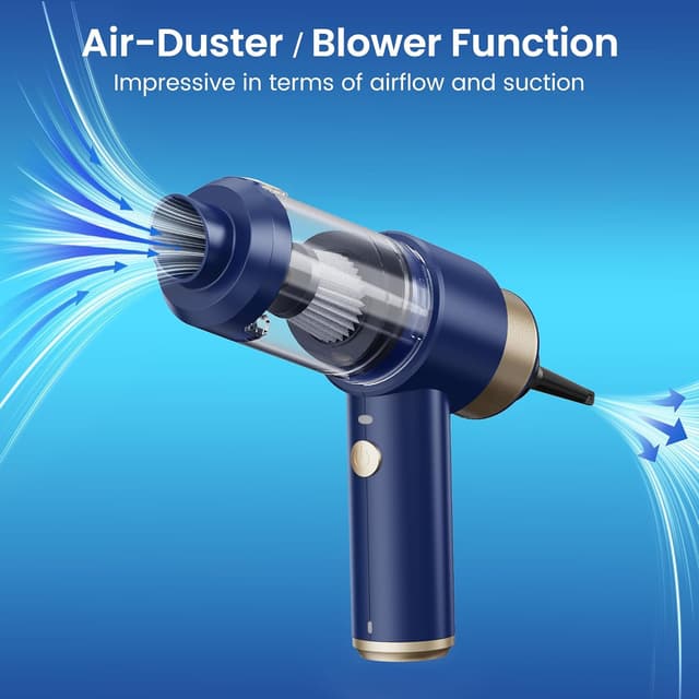 Detalle 2 de Mecanto Mecanto Car Vacuum Handheld Vacuum Cleaner (Blue) — 15000PA Suction, HEPA Filter, Air Duster & Blower