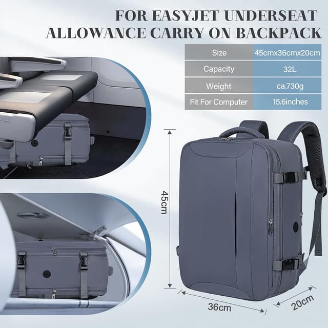 Thumbnail 2 de Hayayu Mochila Cabina 45x36x20 15.6" 30L Antirrobo