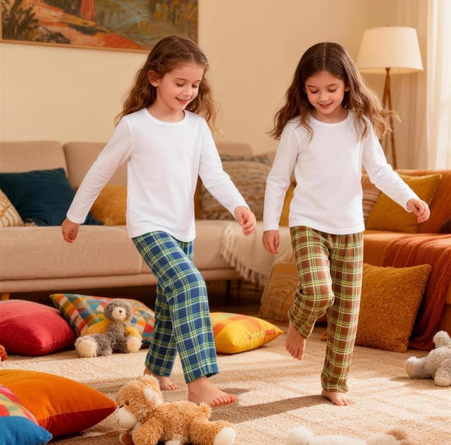 Detalle de LOLPIP Jungen Pyjamas 4-teiliges Set (weiß + karierte Hosen) aus Stretch-Ripp-Baumwolle, für 3–11 Jahre