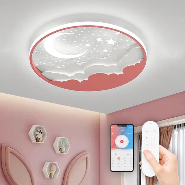 Detalle de RRBEST Lampada da soffitto LED per bambini stella e luna dimmerabile (plafoniera da 50 cm) con telecomando