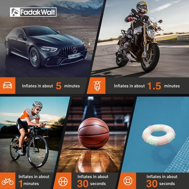 Detalle de FADAKWALT Tire Inflator Portable Air Compressor (Cordless, 150 PSI, Digital Gauge, Touch Screen)