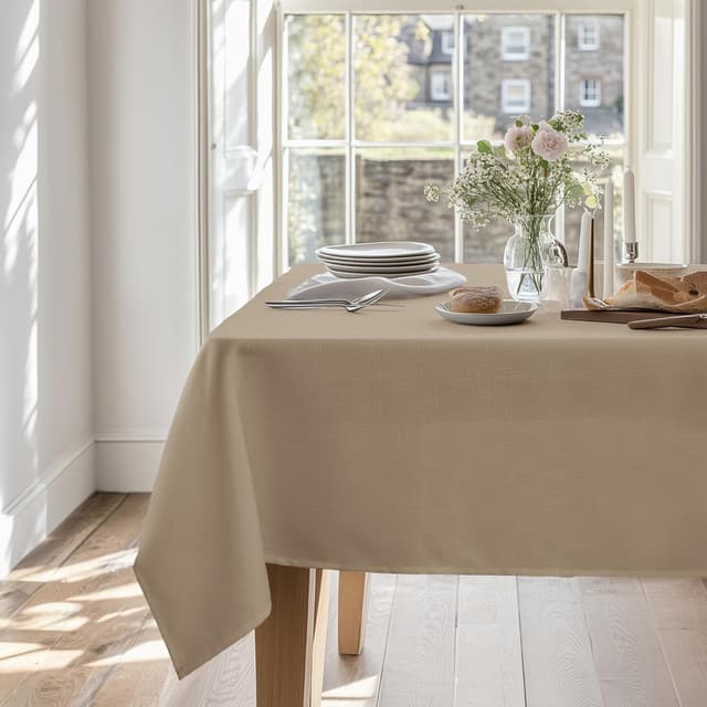 Detalle de Deconovo tovaglia impermeabile rettangolare in poliestere 130x280 cm tinta unita Taupe chiaro