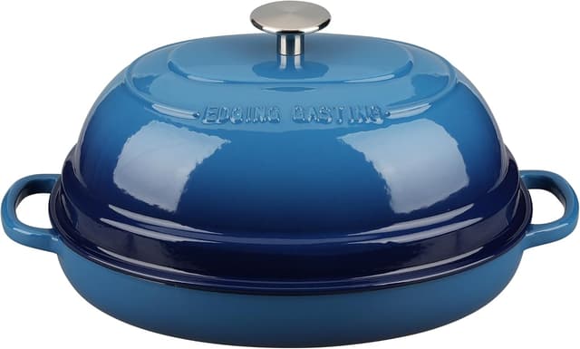 Detalle 2 de EDGING CASTING Enameled Oval Cast Iron Dutch Oven Bread Pot, 6QT (Lake Blue)