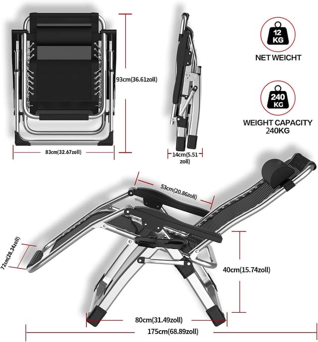 Detalle de Hengriacly sedia a sdraio pieghevole con copertura, schienale regolabile fino a 170° e portata 240 kg