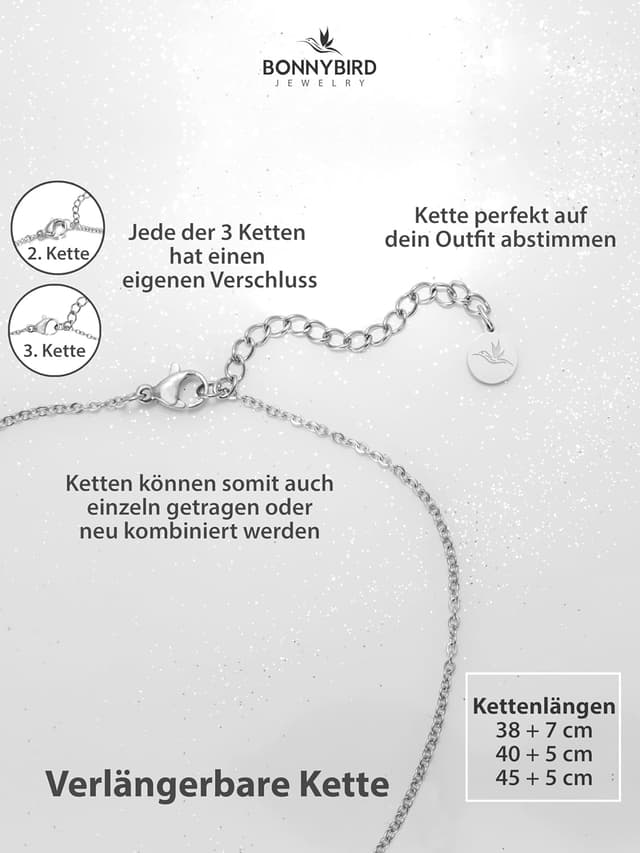 Detalle de BONNYBIRD BonnySydney: wassfestes Edelstahl-Ketten-Set für Damen in Silber, Gold & Roségold