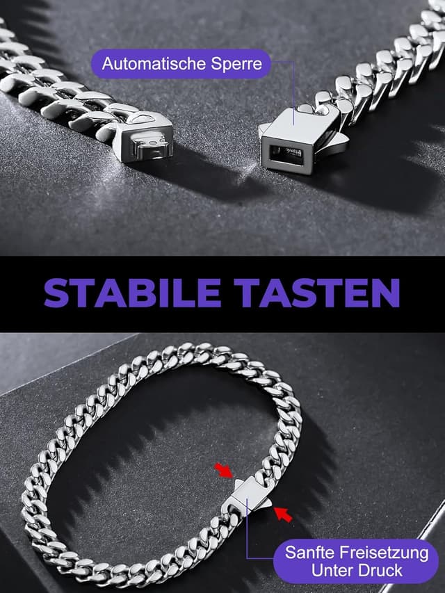 Detalle de Richsteel Herren Armband Kubanische Kette Edelstahl Silber/Gold/Schwarz – wahlweise Breite 5/7/9/12 mm, Längen 19/21/23 cm