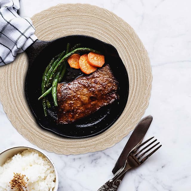 Detalle de SHACOS round placemats set of 6 braided woven table mats (beige)