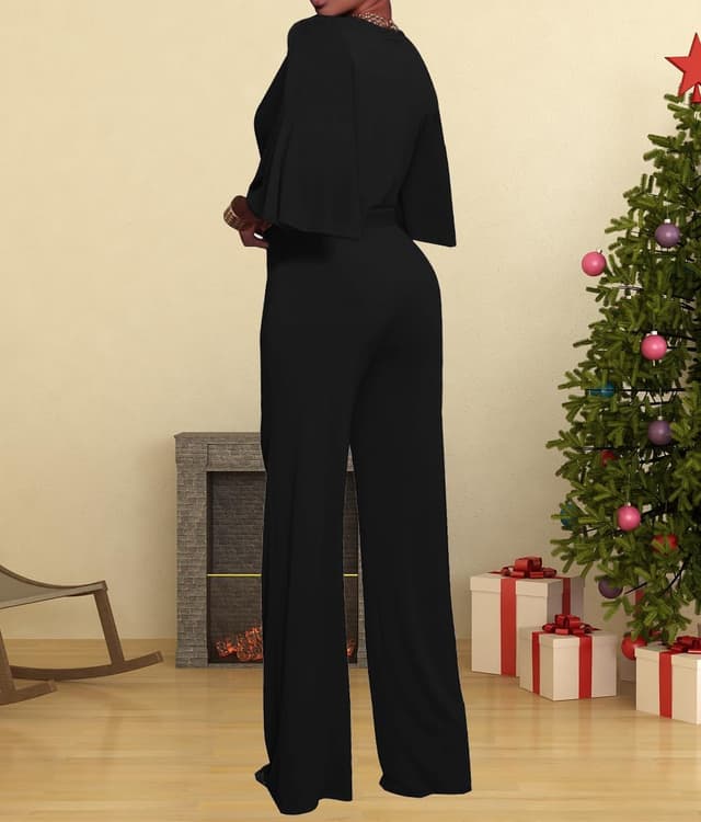 Detalle de BessCops Women’s Loose Short Sleeve Belted Wide-Leg Pant Romper Jumpsuit