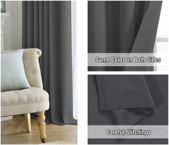 Detalle de BellaHills Super Soft Thermal Insulated Pencil Pleat Blackout Curtains (2 Panels) with Tie Backs, Charcoal Grey